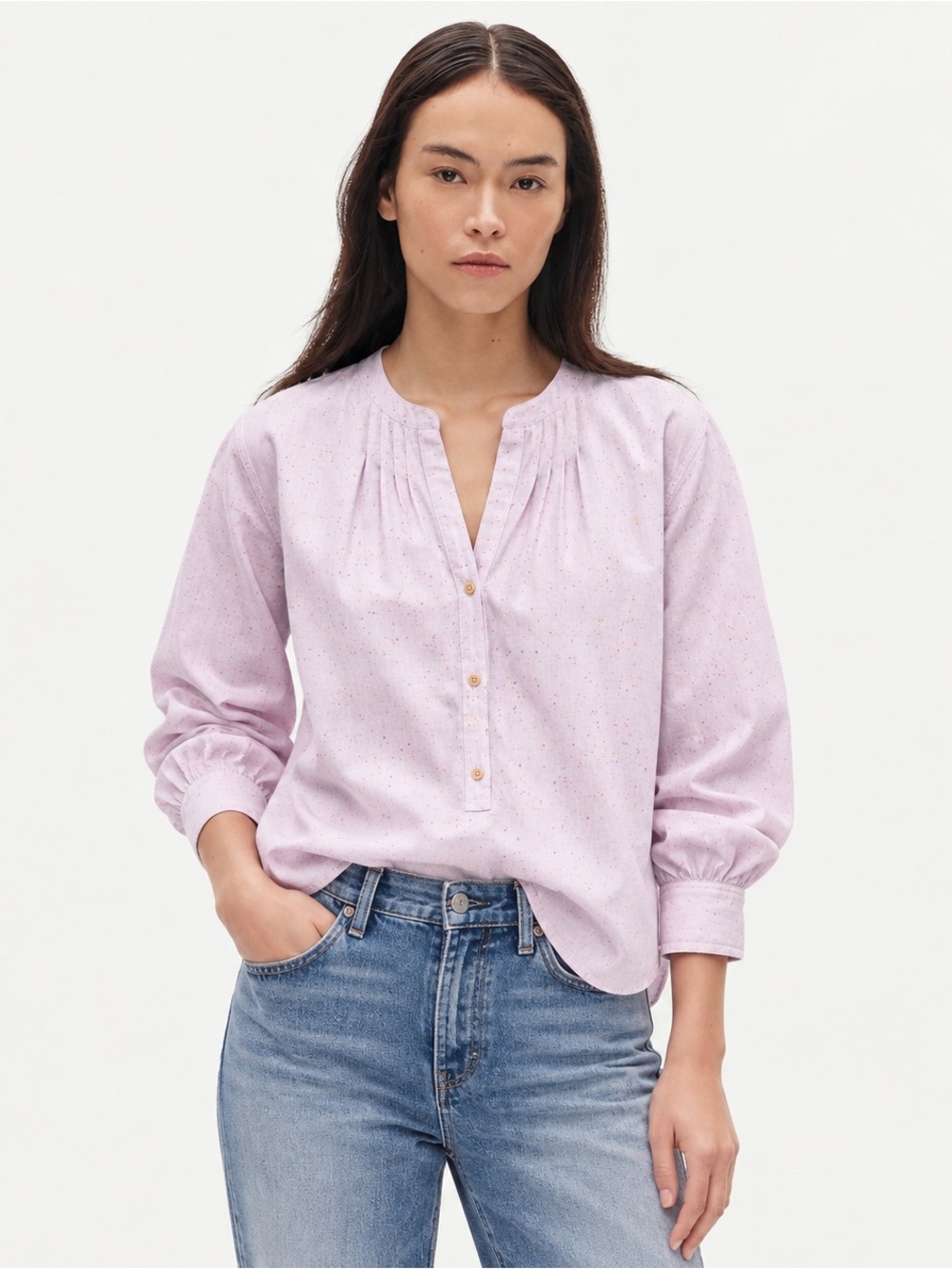 J. Crew Womens Open V-neck shirt in donegal flannel Speckled Top Size medium 178
